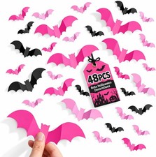 PCS Halloween Bat Decorations, 3D Wall Decor, 4 Sizes 48 Pink picture