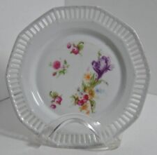 Vintage Bavarian Trinket Floral Plate Cut Out Design Initialed A. C. S. 7