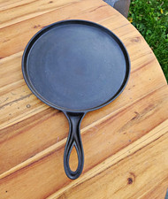 Antique 1800s Cast Iron Round Griddle Fancy Handle Heat Ring Restored Light  picture