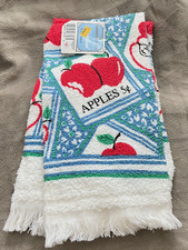 Vtg 1980's LESHNER MILLS 2 Terrycloth Kitchen Towel Fringe APPLES 5 cents NWT picture