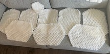 Vintage 1970s Daisy Loom Yarn Placemats Set of 8 Cream Hexagon Boho Cottagecore picture