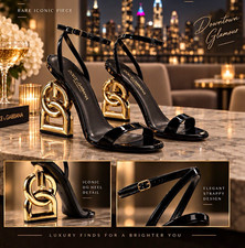 Dolce & Gabbana Black/Gold Patent Strappy Open Toe Block Heel EU 39.5 new picture