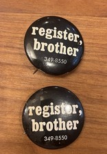 Register Brother Vintage Voting/Civil Rights Pinback Buttons Oswego NY - Pair picture