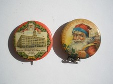 2 VTG Santa Christmas McCurdy’s & Sibley's Dept Store Celluloid Pinback button picture