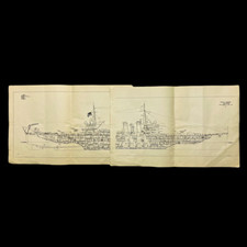 RARE WWII RESTRICTED 1942 U.S. Navy USN Typical Cruiser Blueprint Cross Section picture