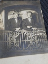 Antique RPPC Leaving Minneapolis MN Two Men Train Prop Studio Photo Postcard AZO picture