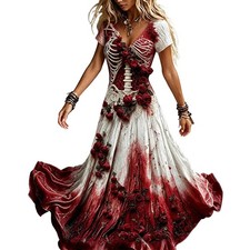 TANGNADE Womens Halloween Costume Plus Size Skeleton Maxi Dress picture