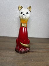Vintage Mid Century Modern Style Ceramic Tall Neck Cat Figurine Hand Painted picture