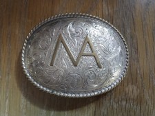 Vintage Sterling Overlay Silver King Western Belt Buckle Initial MA picture