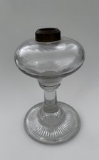 19th C 1860s Blown & Pressed Whale Oil Fluid Kerosene Stand Lamp Rayed Base picture