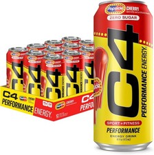 C4 Performance Energy Drink Cherry Popsicle Zero Sugar 16oz 12 Pack Cans picture
