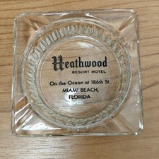 Vintage 1960s Miami Beach Heathwood Resort Motel Hotel Ashtray Glass Square MCM picture
