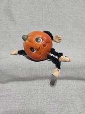 Vintage Kitschy Halloween Anthropomorphic Pumpkin Shelf Sitter picture
