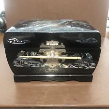 Stunning Vintage Asian Black Lacquer &mother Of Pearl Inlay Peacock Jewelry Box  picture