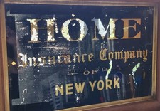 Antique Framed Glass Sign Home Insurance Co NY Gilt And Black picture