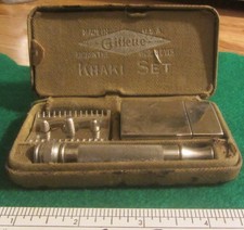 Gillette WWI khaki shaving set, WW1 razor kit, field equipment gear picture
