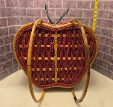 Vintage Large Wicker Heart Shaped Basket Pink & Blue Ascents *Beautiful* picture