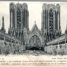 c1914 Reims, France Cathedral Upper Vault Fire Damage Gothic Towers WWI A354 picture