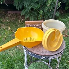 Lot Vintage Tupperware Strainer Colander Food Storage Container Drink Lid Yellow picture