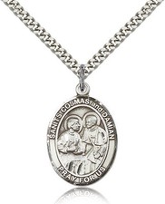 Sts. Cosmas & Damian Medal For Men - .925 Sterling Silver Necklace On 24 Cha... picture