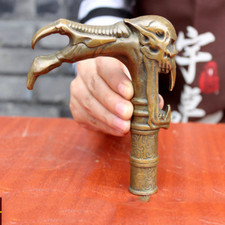 Antique Collection Bronze Handmade Casting Devil Skull Statue Walking Stick Head picture