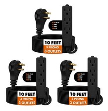 Flat Plug Extension Cord 10 FT Black – 3 Outlet 3 Prong Grounded Indoor Extensio picture