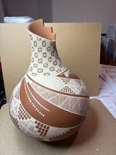Vintage Mata Ortiz Hand-Painted Geometric Pottery Pot with Cutout Rim picture