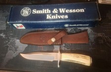 90s SMITH & WESSON CUSTOM USA KNIFE SW-2 STAG HANDLE EXC COND ORIG BOX & SHEATH picture