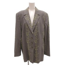 Escada Wool Silk Blazer Jacket Gray Size 44 Embroidered Leaf Pattern Bicolor (Ag picture