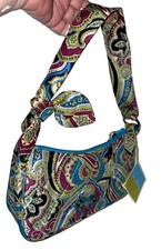 Adorable Vera Bradley Daphne Turquoise Silk Paisley Bow Shoulder Bag Purse fun picture