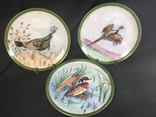 Antique Bavarian Porcelain Gamebirds HandPainted & Artist Signed Trio of Plates picture