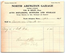 Vintage 1919 North Abington Garage billhead, American Textil picture