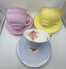 Vintage Adderley Floral Bone China Teacup & Saucer Lot 5 Pastel Harlequin 5 sets picture