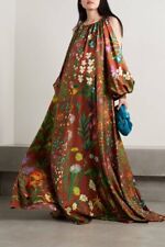 $4290 NEW Oscar de la Renta Floral Silk Twill Maxi Dress Cold Shoulde Brown Gown picture