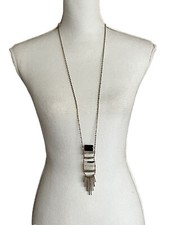 Unique Statement Necklace Gold Tone Pendant Bar Metal And Beads Dangle Boho picture