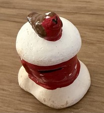 Vintage Antique Bisque Red Hydrant With Cardinal Holiday Christmas Mini Figurine picture