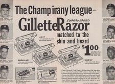 1959 Gillete Razor - Stengel, Hank Bauer, Hank Aaron, Baseball Print Ad 1950s picture