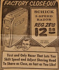 Vintage Advertisement,WA,1962, SCHICK 3 SPEED ELECTRIC RAZOR,
