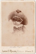 c1880s 90s Lucile Bates Child Huge Hat Cabinet Card Lorin E Miller Alliance OH picture