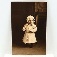 Vintage RPPC Cute Baby Toddler Girl Winter Hat Coat Mittens Real Photo Postcard picture