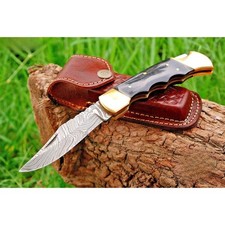 6.5 INCHES CUSTOM HANDMADE DAMASCUS STEEL FOLDING POCKET KNIFE WOOD picture