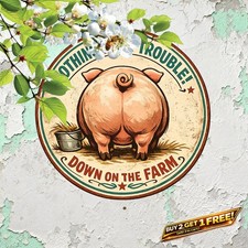 Funny Pig Butt Vintage Aluminum Sign 8x8 BBQ Kitchen Metal Wall Art picture