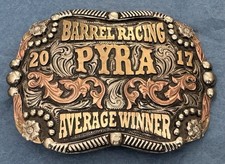 VTG 2017 PYRA Rodeo Barrel Racing Average Winner Outlaw Brand Trophy Belt Buckle picture