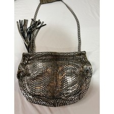 Botkier Metallic Snakeskin Embossed Leather Tassel Crossbody Bag Silver Gold picture