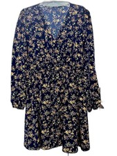 Cupshe Sz XXL Navy Floral V-Neck Long Sleeve Dress, Flowy, Plus, Boho, Fall picture
