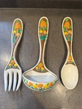 3 Vintage 70s Arnel’s Ceramic Mushroom Large Fork Spoon Ladle Wall Hanging Set picture