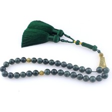  Dhikr Tasbeeh 33 Tasbih Prayer Beads, Dark Green Jade Stone Beads with Tassel picture