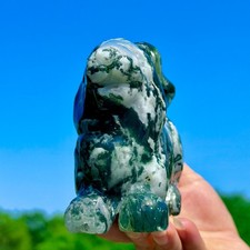2.32LB Natural Moss Agate Hand Carved Dragon Crystal Gem Quartz Decor Healing picture