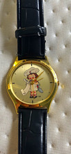 1990’s Campbell Kids Cartoon Analog Quartz Watch Gold Case Leather Collectible picture