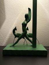 Antique 1930s Art Deco Figural Silhouette Table Lamp Cast Metal Nymph & Gazelle picture